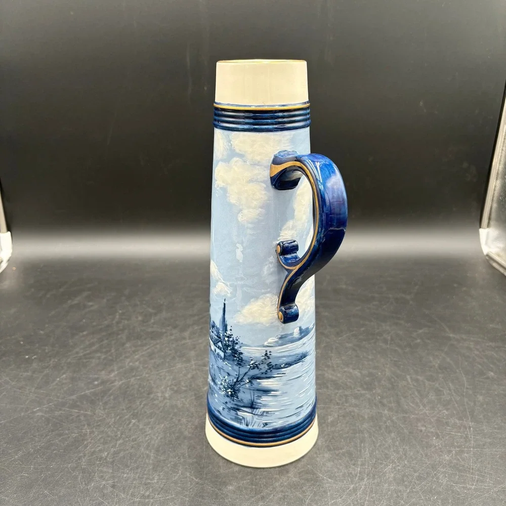 Vtg Rare HTF HandPainted 1907 Sarreguemines Ceramic Tall Pitcher Dutch